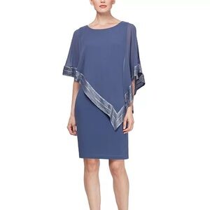 SL Fashions Metallic-Trim Capelet Sheath Dress